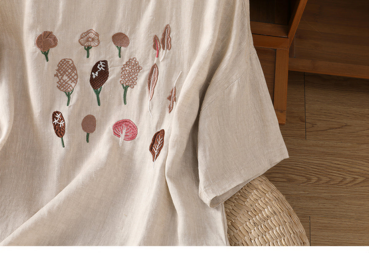 【全3色】M~2XL 刺繍デザイン ゆったり クルーネックTシャツ