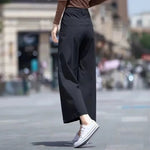 ハイウエストストレートワイドパンツ クロップド丈 リラックスフィット コットン-ブラック-4XL