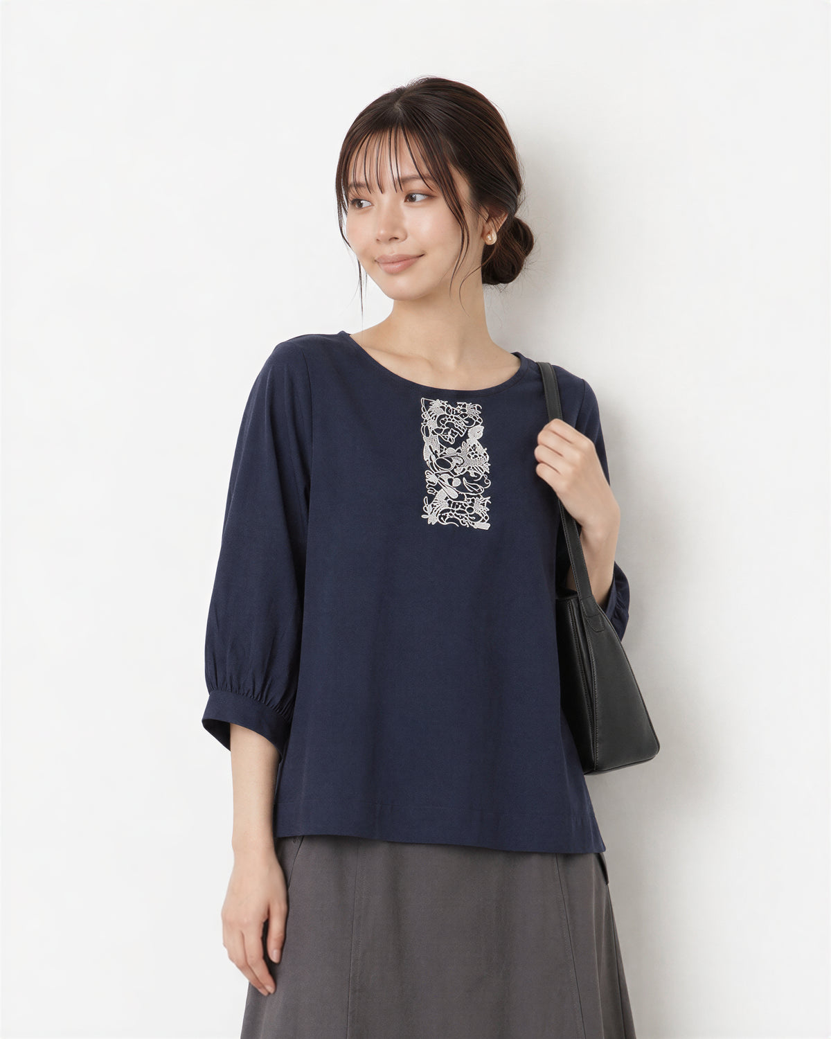 刺繍切り替えバルーンスリーブTシャツ