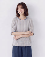 M~2XL 細ストライプ ゆったり クルーネックTシャツ