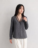 【秋新作】S~XL シアーメッシュ切り替えディープVブラウス
