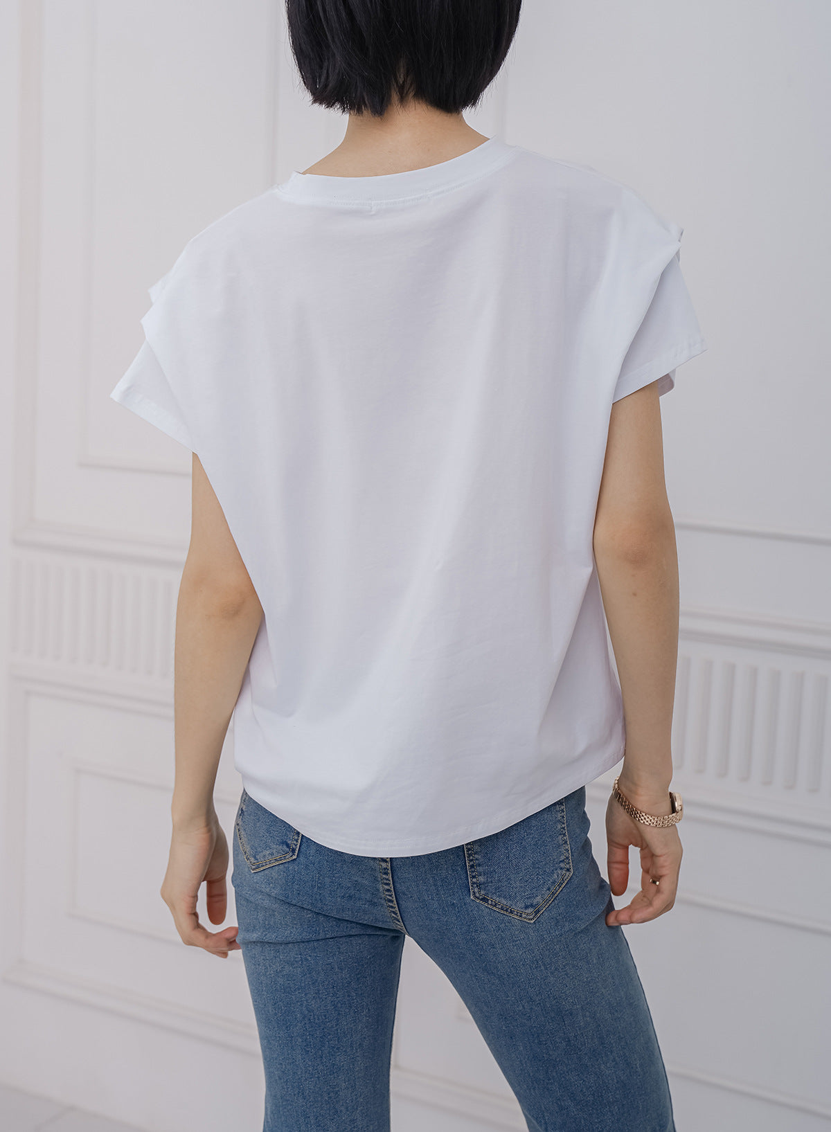ボーダー柄 ゆったり バットスリーブ クルーネックTシャツ