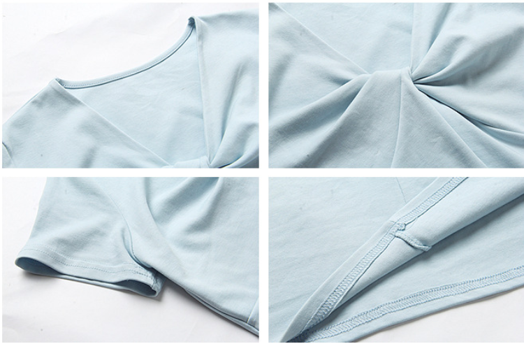ツイストVネック ウエストシェイプ 半袖Tシャツ
