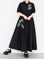 刺繍切り替えギャザー半袖ワンピース