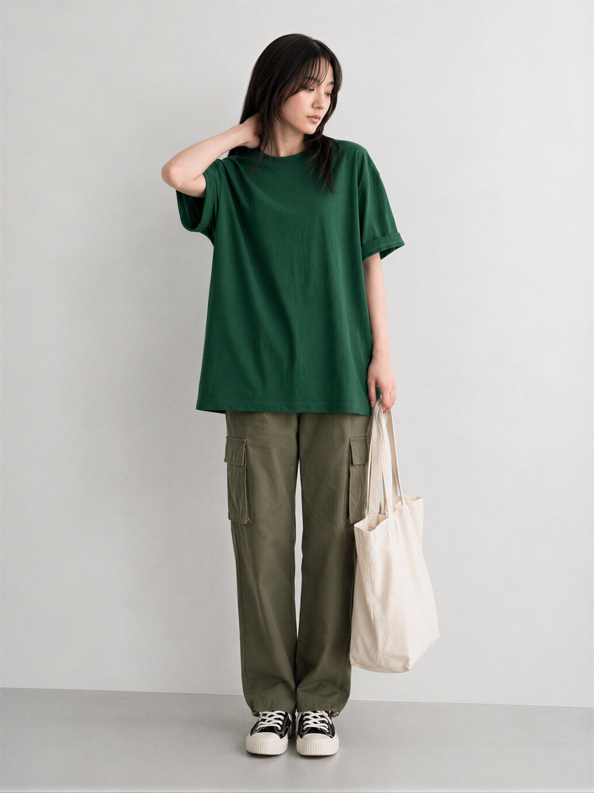 半袖Tシャツ ゆったりシルエット ミドル丈 カジュアル ドロップショルダー コットン