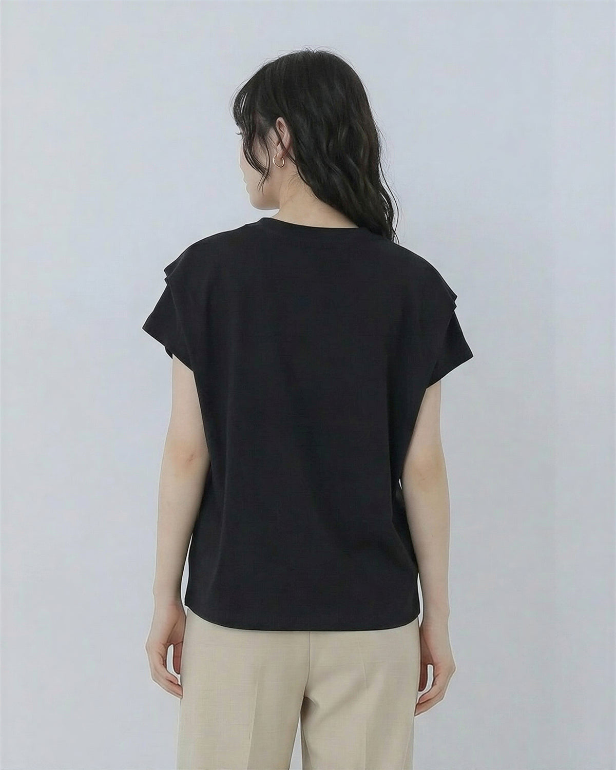 ボーダー柄 ゆったり バットスリーブ クルーネックTシャツ