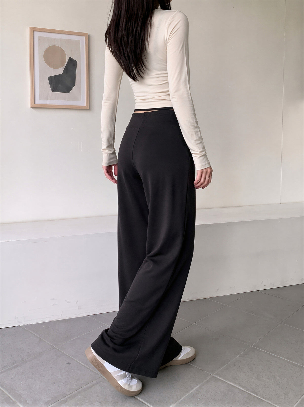 【全3色】S-XL ハイウエスト 落ち感ストレートワイドパンツ