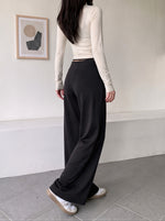 【全3色】S-XL ハイウエスト 落ち感ストレートワイドパンツ