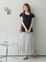 S～4XL ギャザー入りラウンドネック ペプラムヘムデザイン T シャツ