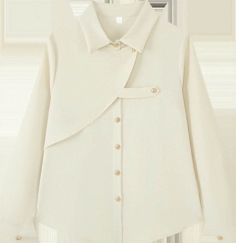 アシンメトリーフラップ ゴールドボタンシャツ