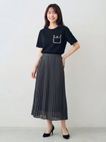 ブラック ゆったりドロップショルダー 立体ポケット刺繍 半袖Tシャツ