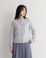 ストライプ・切替バルーンスリーブブラウス