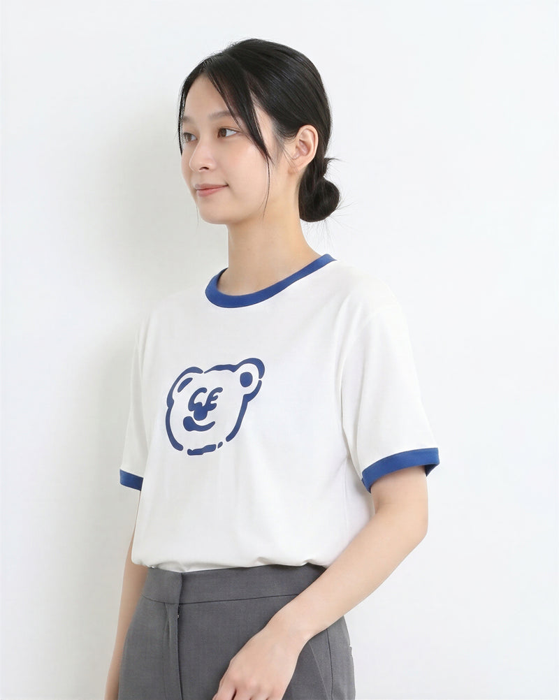 配色パイピング カートゥーンプリントTシャツ