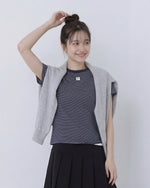細ボーダー クルーネック スリムフィット 半袖Tシャツ