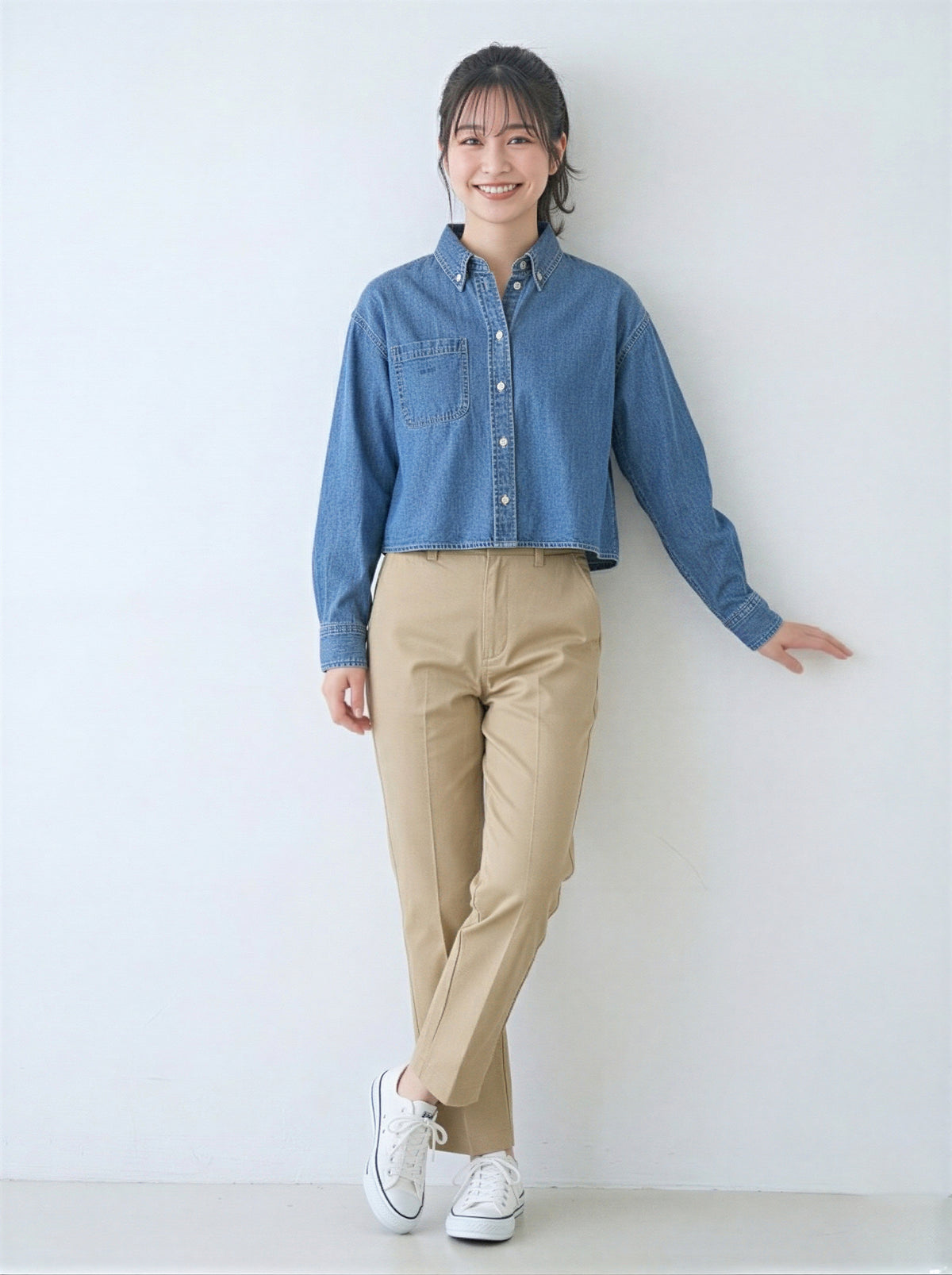 ショート丈 ゆったり ドロップショルダー デニムシャツ
