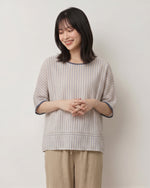 細ストライプ ゆったり クルーネックTシャツ-グレー-2XL