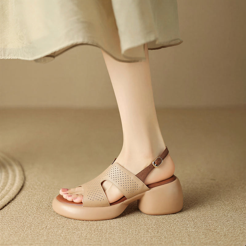 パンチングカットワーク 厚底 バックストラップ レディースサンダル