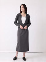 【全2色】S~XL ショールカラー 深V 切り替え ウエストシェイプ フェイクレイヤード ニット
