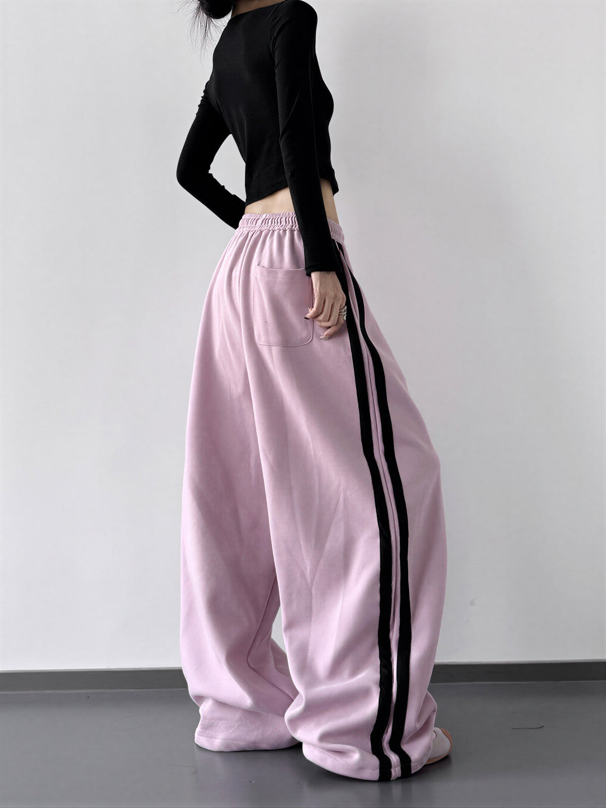 S-XL ドローストリング サイドライン ワイドパンツ