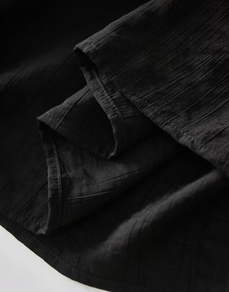 プリーツ入り フロントボタン ティアード風タンクワンピース