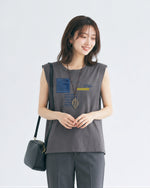 M~5XL ゆったりストレートシルエット プリントノースリーブタンクトップ