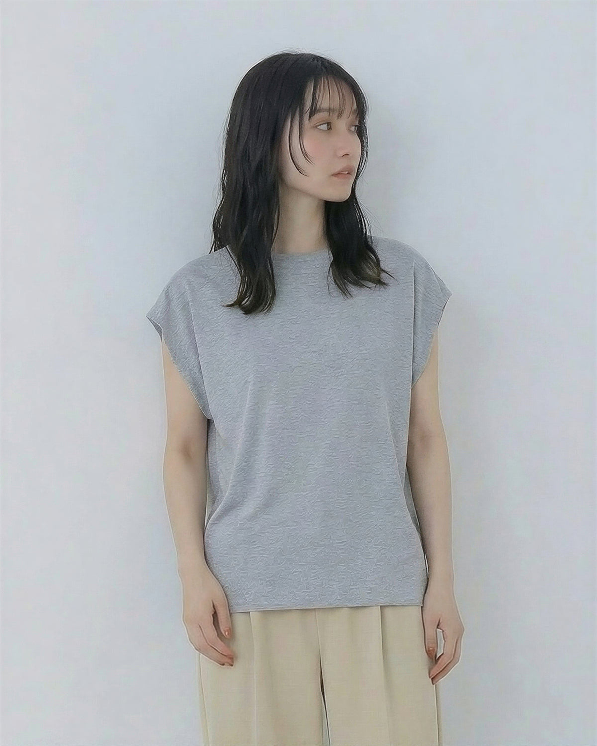 ボーダー柄 ゆったり バットスリーブ クルーネックTシャツ