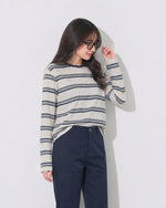 S~XL ボーダー クルーネック ゆったりTシャツ