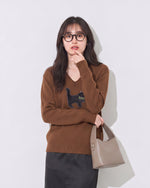 【全2色】S~XL Vネック 透かし縁取り 猫モチーフ ニットトップス