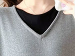 【全2色】M~2XL レイヤードVネック ストレート ロングワンピース