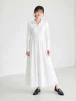【秋新作】【全2色】S~XL ウエストシェイプ ハーフジップ ボリュームフレア ポロカラーワンピース