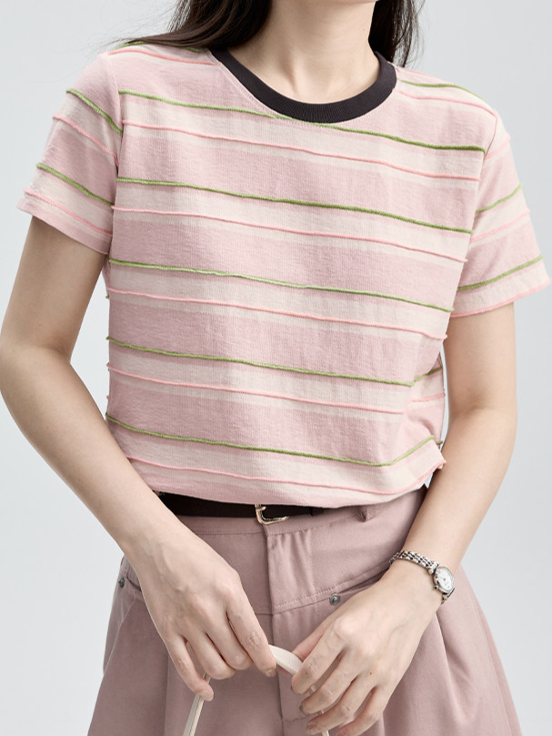 配色ボーダー クルーネックTシャツ