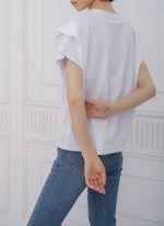 ボーダー柄 ゆったり バットスリーブ クルーネックTシャツ