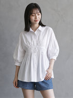 純綿白シャツ夏の七分袖デザイン感小粋トップス-ホワイト-2XL