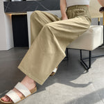 【全3色】S~4XL ハイウエスト ゴム仕様 ストレートワイドパンツ