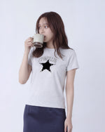 ライトグレー スタープリント スリムフィット 半袖Tシャツ