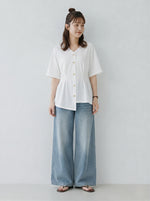 Vネック ギャザー入り ゆったりTシャツ
