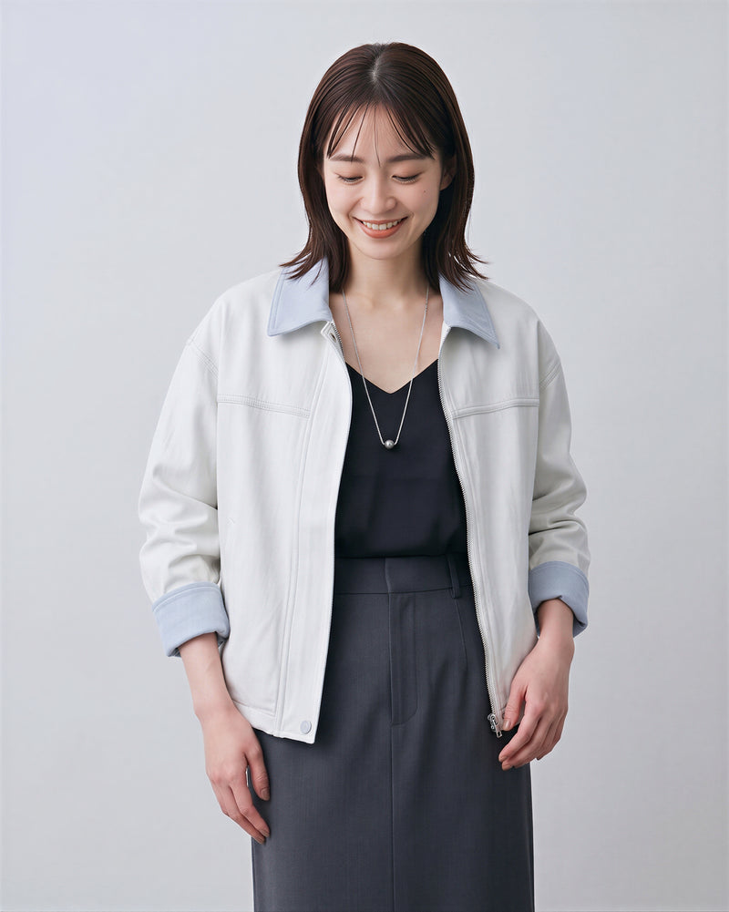 配色カラーのショートジャケット-ベージュ-XL