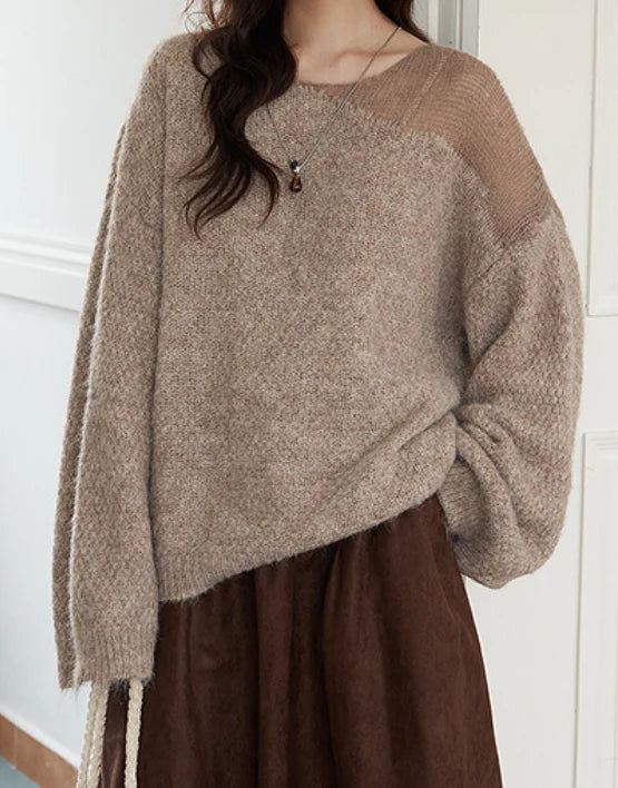 【秋新作】オフショルダー風 ルーズフィット シャギー感ニット