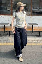 アメリカンレトロ迷彩染め！柔らかで快適な個性的なスタイルの半袖Tシャツ