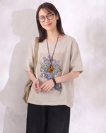 ゆったりカジュアルクルーネックフラワープリント半袖Tシャツ