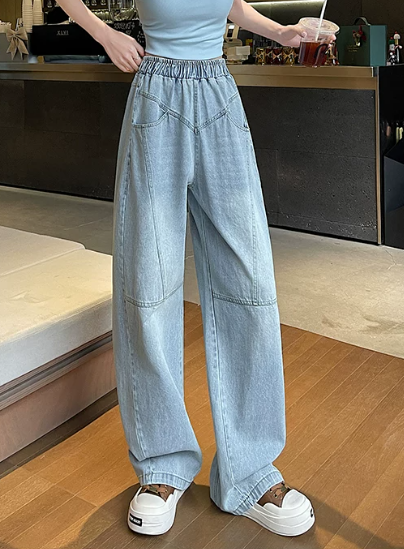 ウエストゴム ハイウエスト 切り替えワイドデニムパンツ