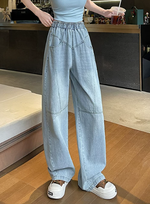 ウエストゴム ハイウエスト 切り替えワイドデニムパンツ