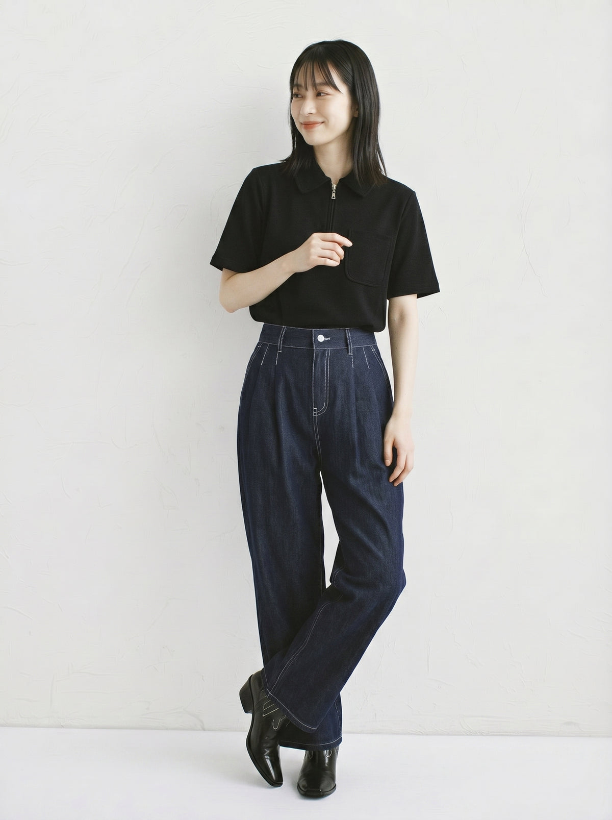 上質綿吸湿通気！ポロシャツ半袖Tシャツ黒スリムトップス