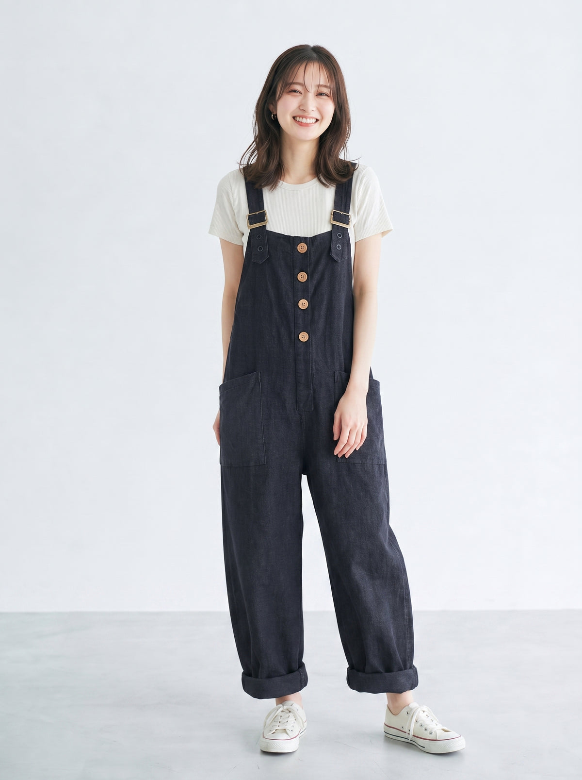 【全2色】S~3XL ゆったりストレート ビッグポケット サロペット