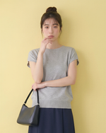 小さめラウンドネック ラメ調ジャカード ドルマンスリーブ ニット半袖Tシャツ