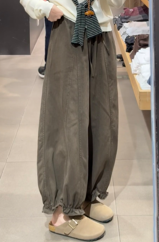 ハイウエスト ドローストリング 立体切替 ジョガー風ワイドパンツ