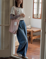 ハイウエスト ワイドシルエット デニムパンツ