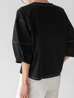 【全2色】M~XL 配色ステッチ パフスリーブスウェット