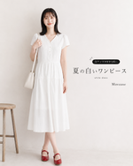 S~L ウエストマーク プリーツティアード Vネックワンピース