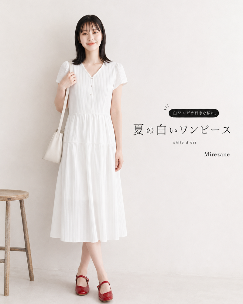 S~L ウエストマーク プリーツティアード Vネックワンピース